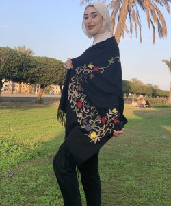 Black Embroidered English Wool Shawl