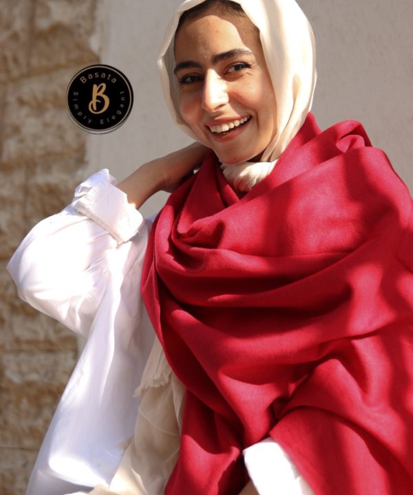 شال صوف ناعم  أحمر دم غزال