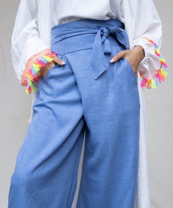 بنطلون فيونكة أزرق