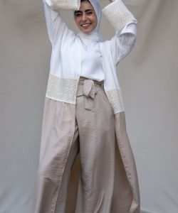 Off-white guipure cardigan in beige