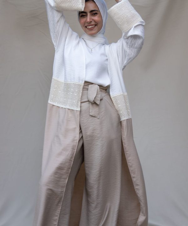 Off-white guipure cardigan in beige