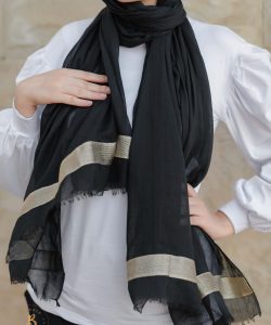 Black soft cotton scarf with golden trim.