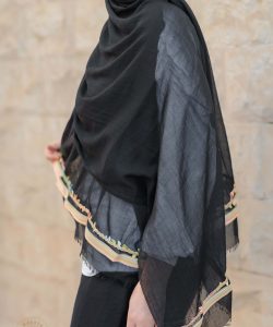 Black soft cotton scarf with a colorful trim