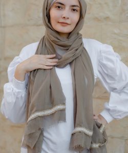 Coffe soft cotton scarf with burlap trim