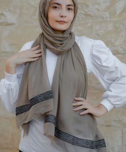 Coffe soft cotton scarf with black Indian trim