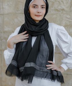 Black soft cotton scarf with black Indian trim