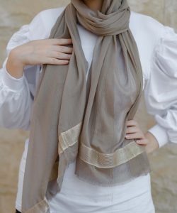 Coffee soft cotton scarf with golden trim