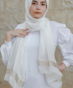 Off-white soft cotton scarf with golden trim