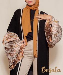 Ribbed Wool Cardigan with Puff Sleeves