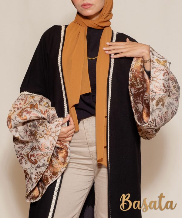 Ribbed Wool Cardigan with Puff Sleeves