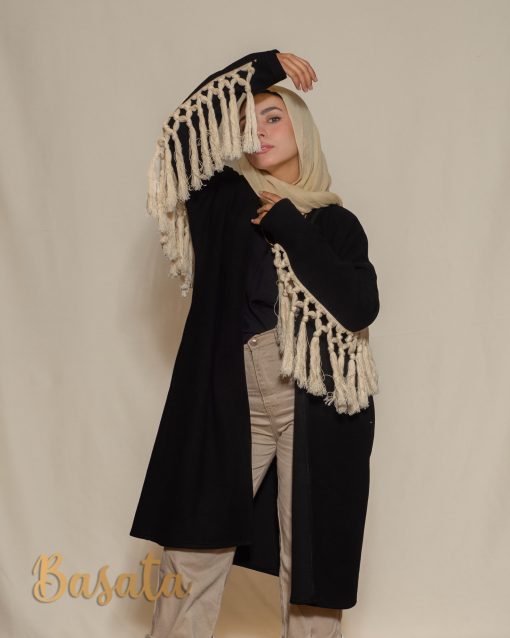 Short Ribbed Wool Cardigan with Trendy Cotton Tassels