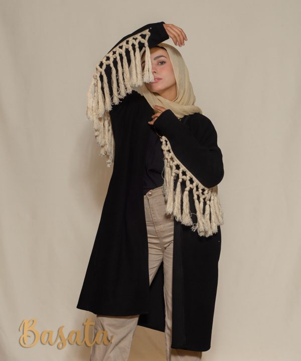 Short Ribbed Wool Cardigan with Trendy Cotton Tassels