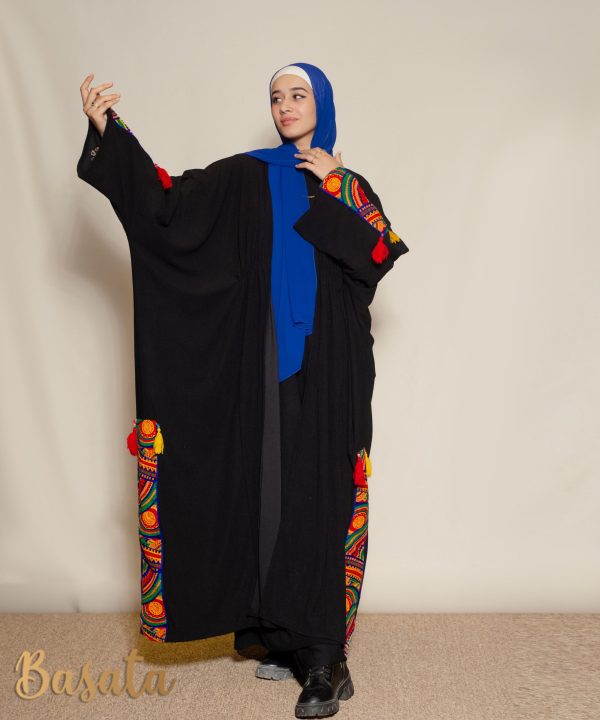 Long Embroidered Velvet Kaftan with Tassels