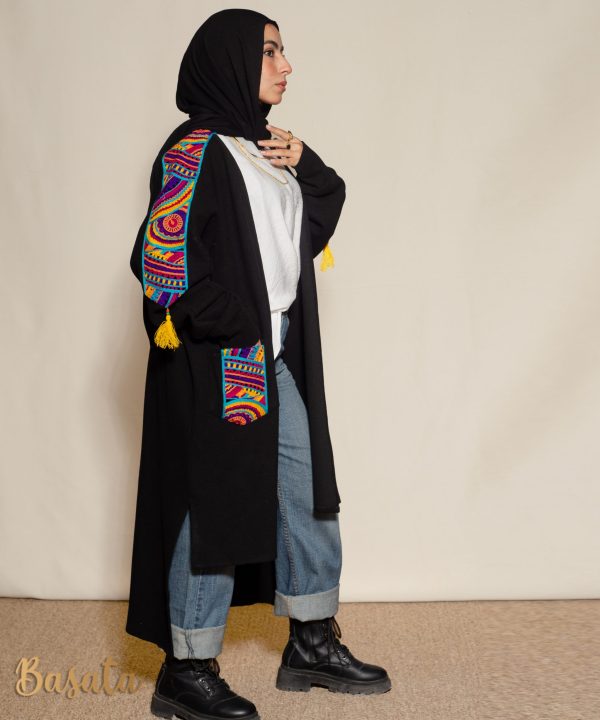 Ribbed Wool Cardigan with Embroidered Shoulders