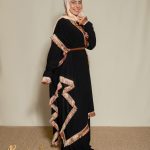 Trendy Velvet Dress with Tassel Sleeves and Embroidered Scarf