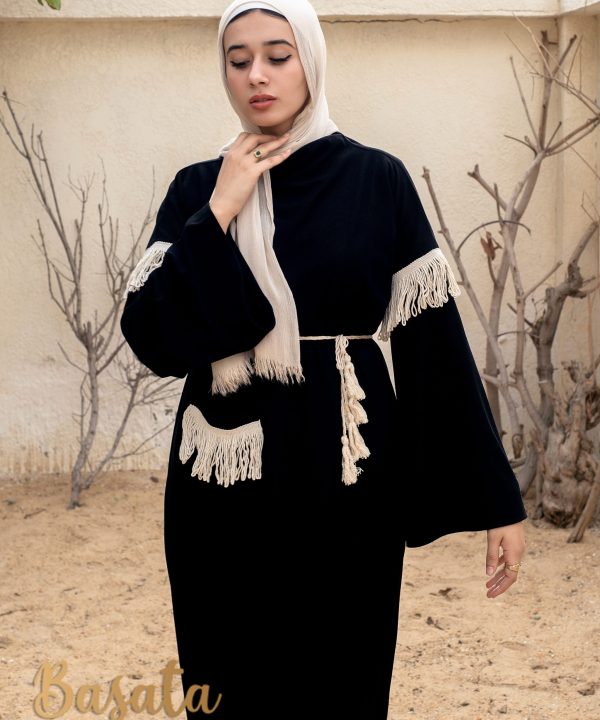 Black Velvet Dress with Fringes