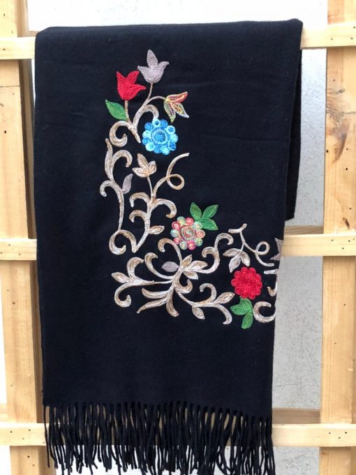 Black Embroidered English Wool Shawl