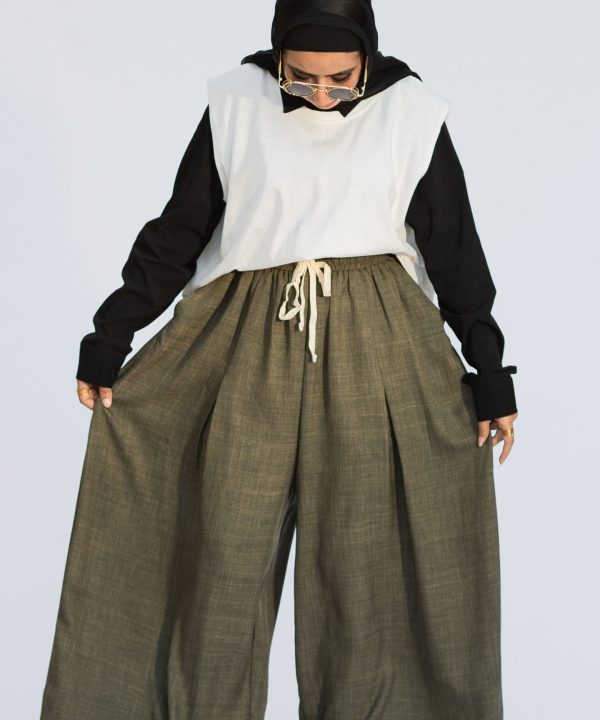 Olive Linen Aladdin Pants