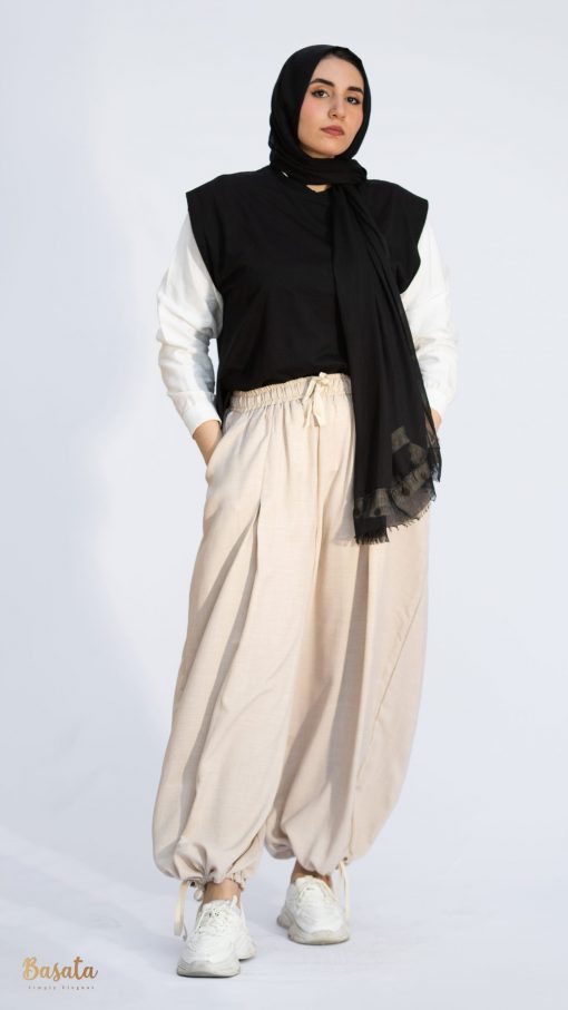 Beige Linen Aladdin Pants - Image 2