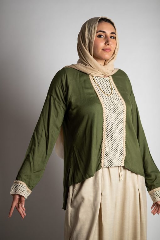 Olive Cotton Loose Fit Blouse - Image 2