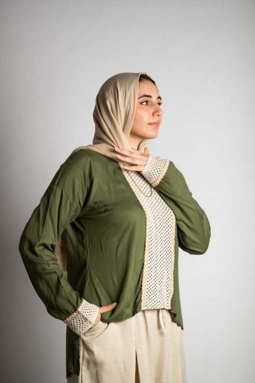 Olive Cotton Loose Fit Blouse - Image 3