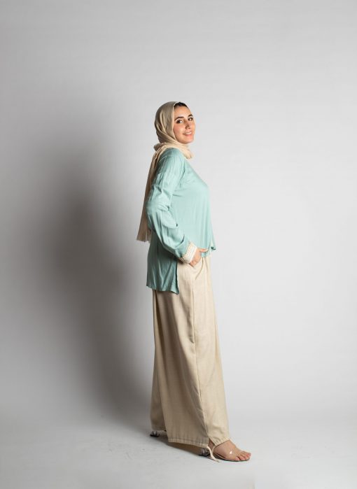 Mint Green Cotton Loose Fit Blouse - Image 2