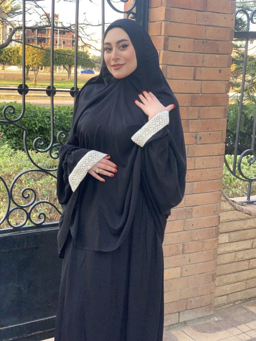 Black  Cotton Viscose Khimar and Skirt Set - Image 15