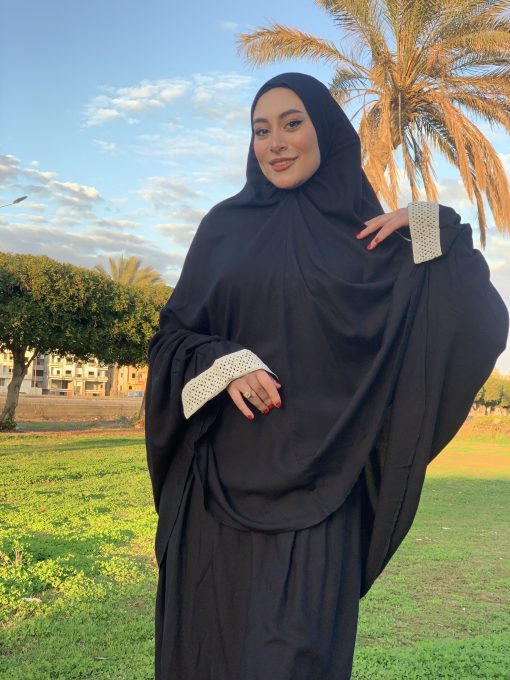 Black  Cotton Viscose Khimar and Skirt Set - Image 17