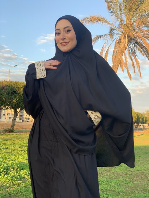 Black  Cotton Viscose Khimar and Skirt Set - Image 18