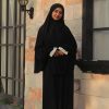 Black  Cotton Viscose Khimar and Skirt Set