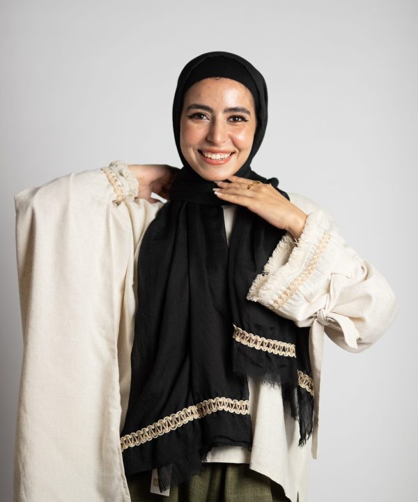 Black soft cotton scarf with a trendy trim