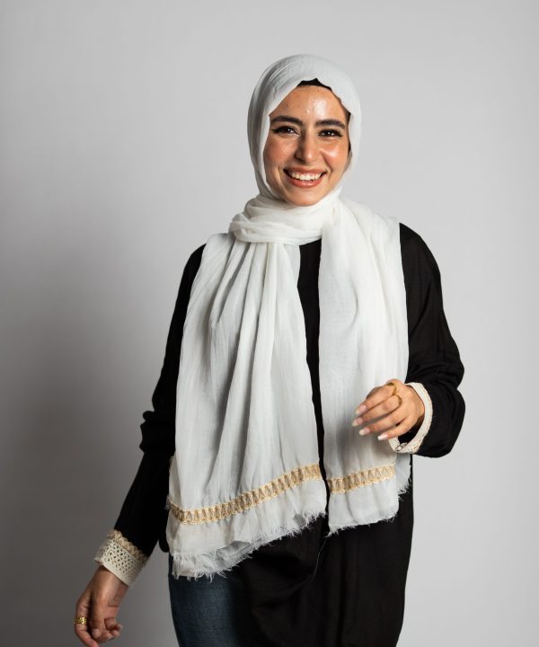 Off-White Soft Cotton Scarf with Trendy Indian Trim