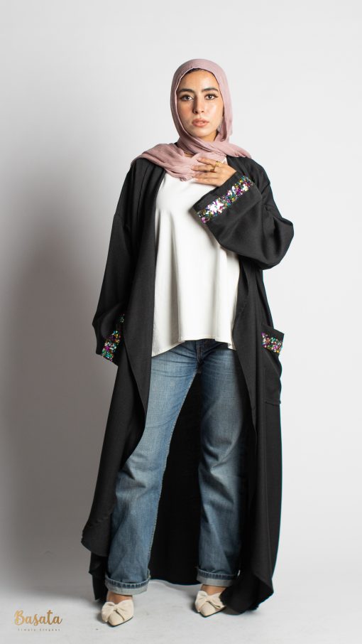 Round shiny Cardigan In Black - Image 2
