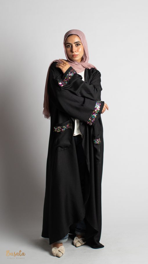 Round shiny Cardigan In Black