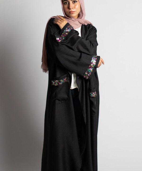 Round shiny Cardigan In Black