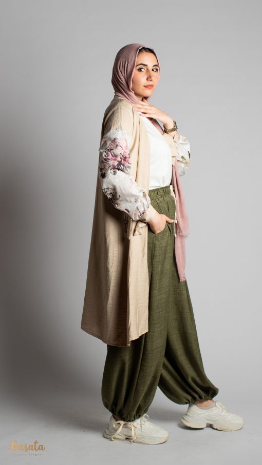 Flowry Cardigan In Beige - Image 3