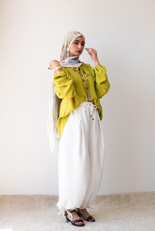 Off White Linen Aladdin Pants - Image 3