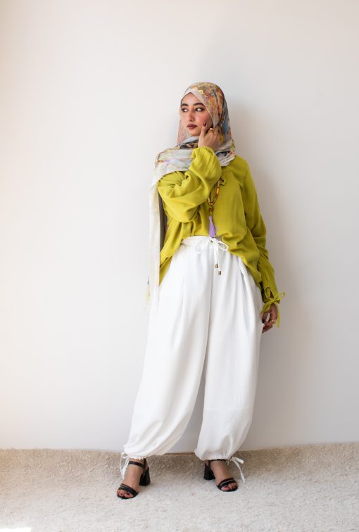 Off White Linen Aladdin Pants