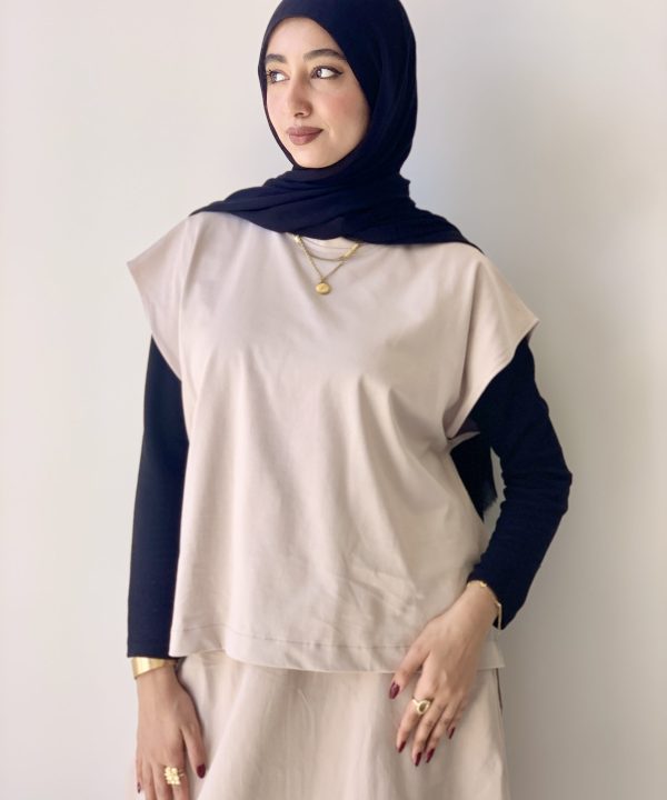 Short Beige Cotton Basic with Side Slit