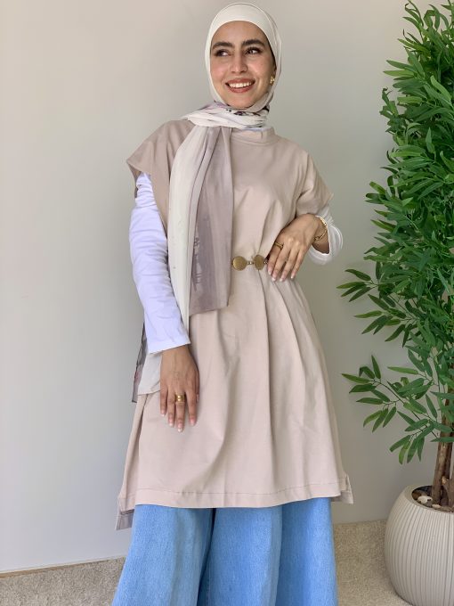 Medium Beige Cotton Basic with Side Slit