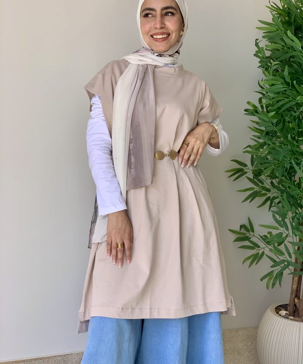 Medium Beige Cotton Basic with Side Slit
