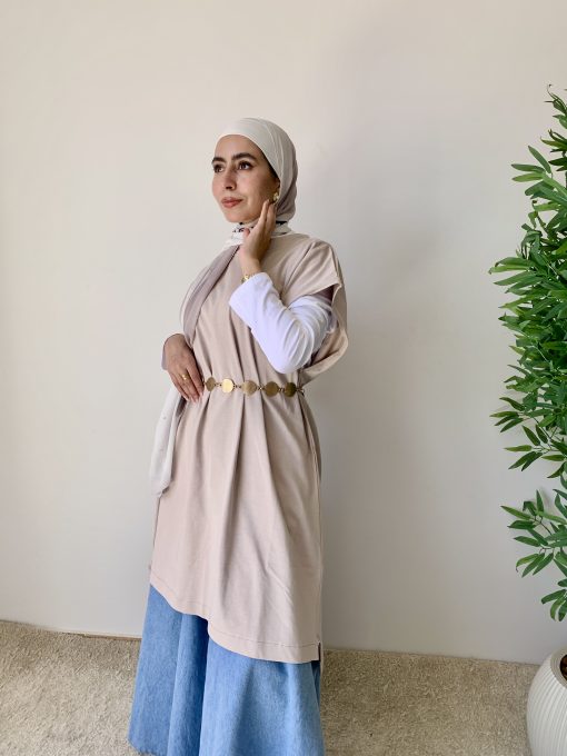 Medium Beige Cotton Basic with Side Slit - Image 8