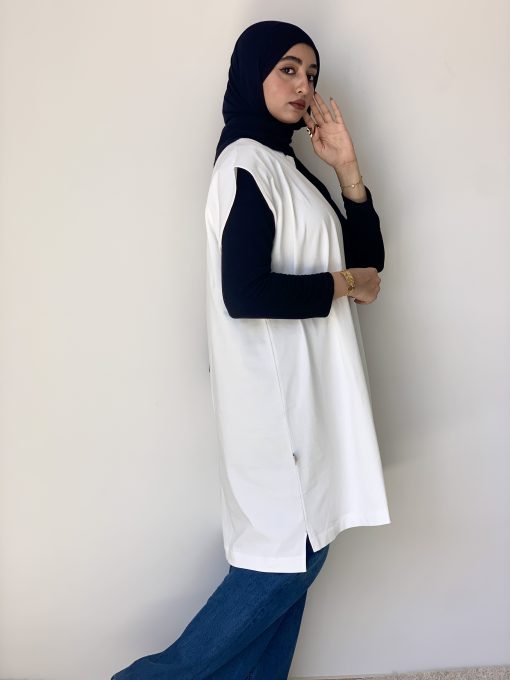 Medium White Cotton Basic with Side Slit - Image 2