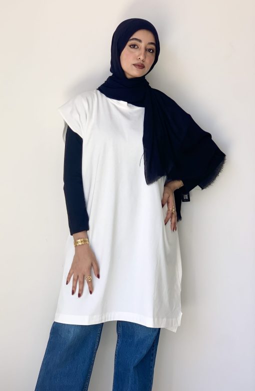 Medium White Cotton Basic with Side Slit
