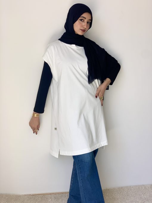 Medium White Cotton Basic with Side Slit - Image 4