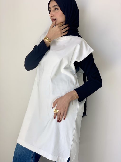 Medium White Cotton Basic with Side Slit - Image 6