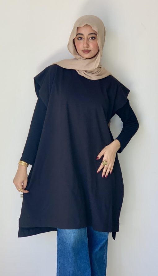 Medium Black Cotton Basic with Side Slit