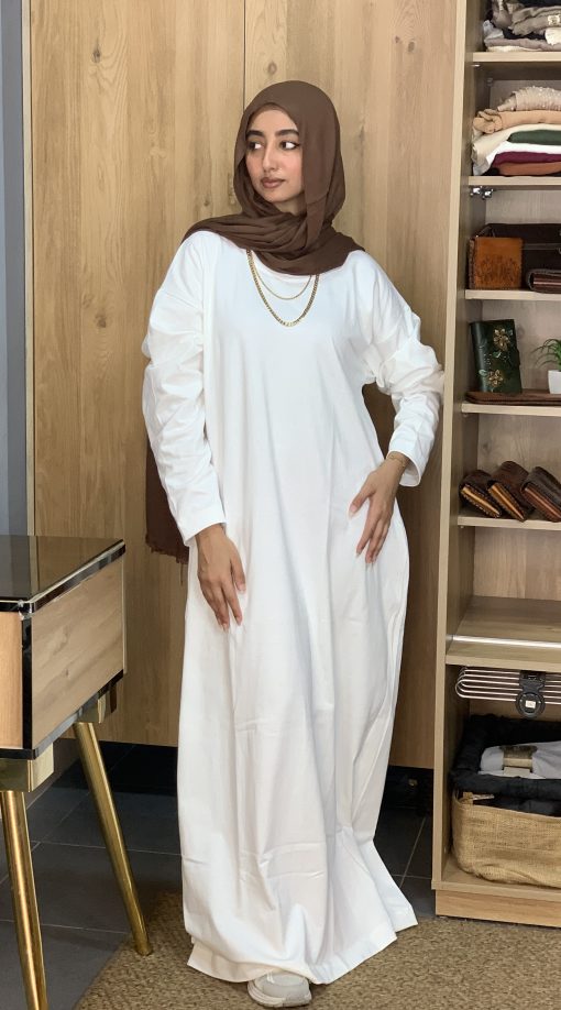 White Cotton Basic Maxi Dress (non-transparent) - Image 3