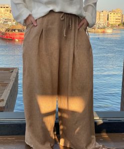Dark Beige Linen Aladdin Pants