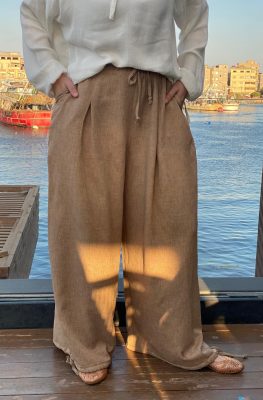 Dark Beige Linen Aladdin Pants